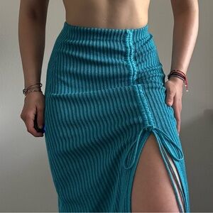 & Other Stories Teal Ribbed Midi Skirt